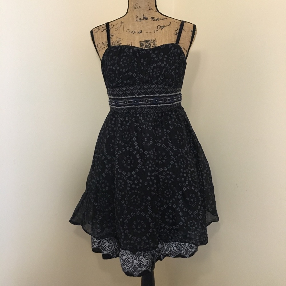 Free People Black/Dark Blue Embroidered Dress